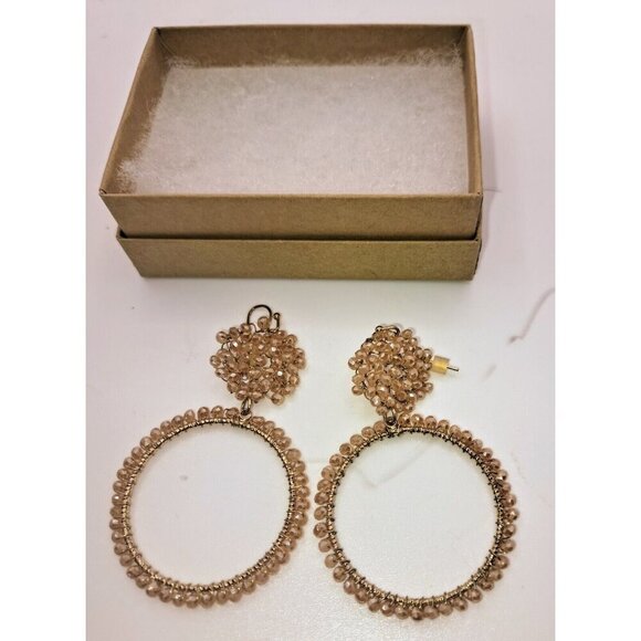 Marcel Women's Earrings Round Sparkly Peach Gold tone Costume Jewelry Nwot - Picture 2 of 12